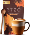 RYZE SUPERFOODS Mushroom Medium Roast Coffee, USDA Organic, 6 Adaptogenic Mushrooms, Lions Mane & Turkey Tail, USA Grown Instant Coffee, 30 Servings