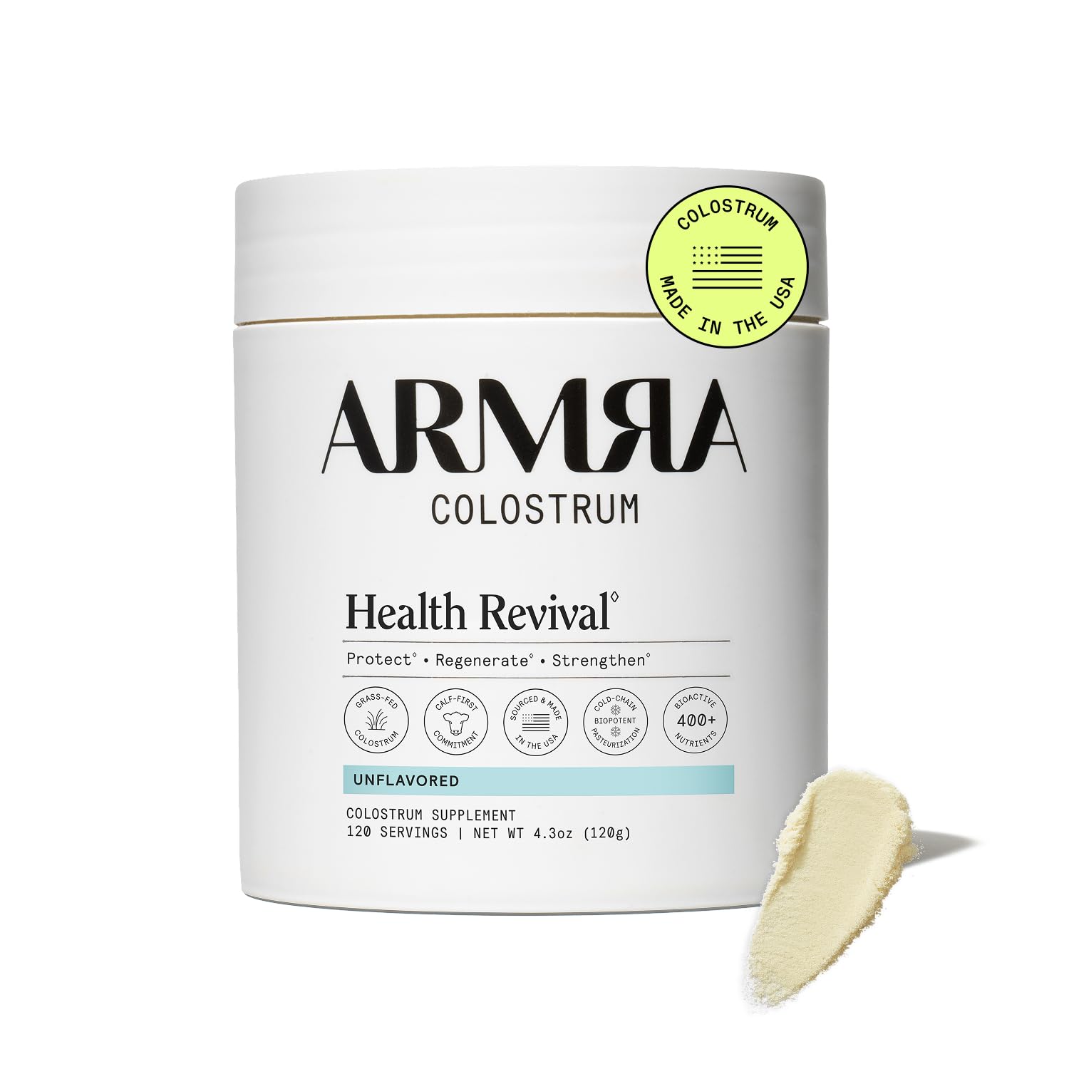 ARMRA Colostrum Powder | Unflavored | Gut Health & Bloating | Skin & Hair | Immunity | Keto, Gluten & Fat-Free | 120 Servings
